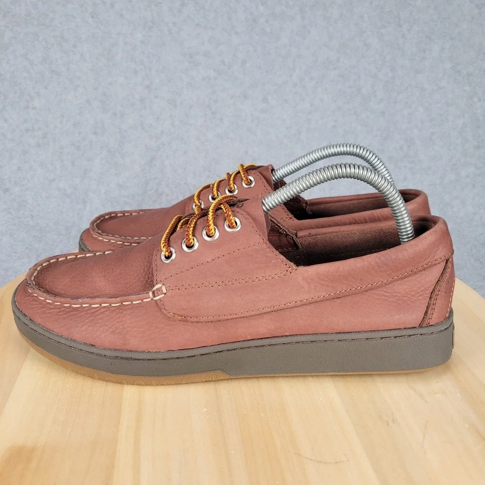 L.L. Bean Blucher Boat Shoes Mens 8 Medium Brown Leather Handsewn Moc Toe 504636